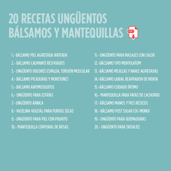 RECETARIO 20 recetas UNGÜENTOS BÁLSAMOS Y MANTEQUILLAS