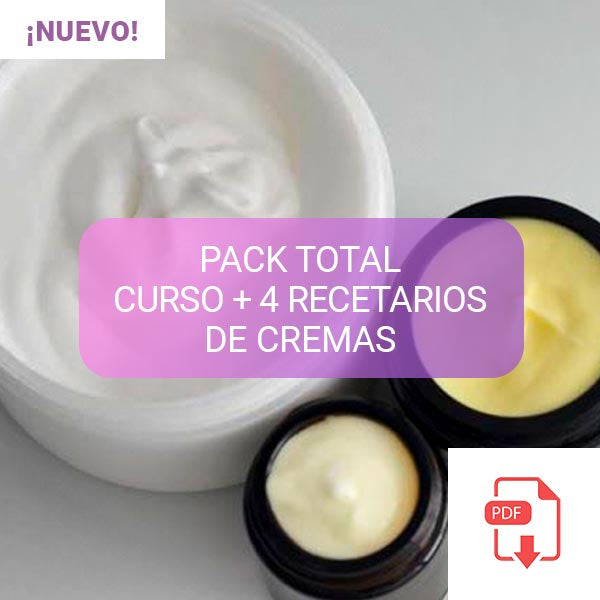 PACK TOTAL CURSO ELABORACIÓN EMULSIONES DESDE CERO + 4 RECETARIOS (CREMAS DE ROSTRO, CONTORNO DE OJOS, CUERPO, MANOS Y PIES)